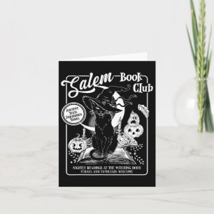 Witch Book Club Bookish Retro Halloween Black Cat Card