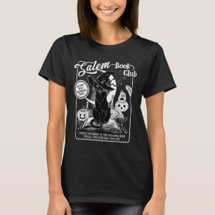 Witch Book Club Bookish Retro Halloween Black Cat T-Shirt