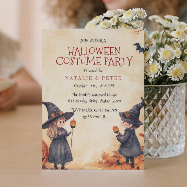 Witch Boy And Girl Halloween Costume Party  Invitation (Creator Uploaded)
