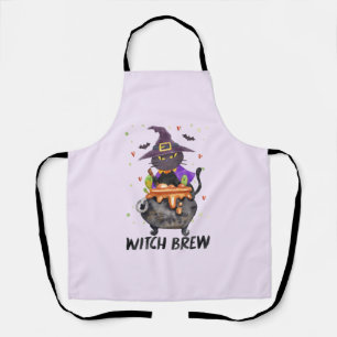 Witch Brew – Halloween Witch Cat in a Cauldron Apron