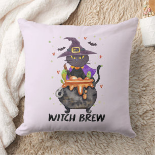 Witch Brew – Halloween Witch Cat in a Cauldron Cushion