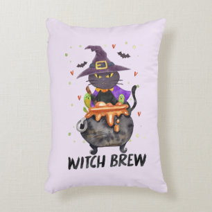 Witch Brew – Halloween Witch Cat in a Cauldron Decorative Cushion