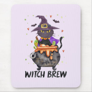 Witch Brew – Halloween Witch Cat in a Cauldron Mouse Pad