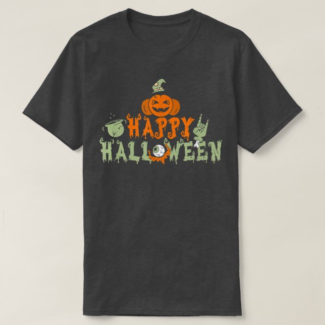 Witch Brew Pumpkin Rocking Zombie Hand Eye Happy H T-Shirt (Design Front)