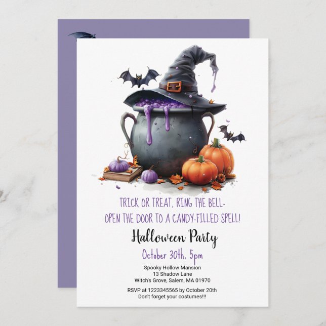 Witch Brew Trick or Treat Pumpkins Halloween Party Invitation (Front/Back)
