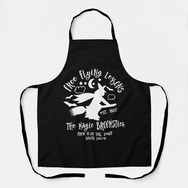 Witch Broom Broomstick Flying Lessons Halloween Apron (Front)