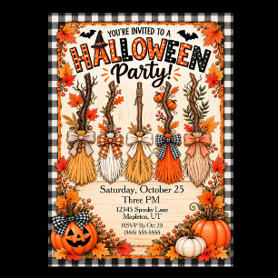 Witch Brooms Halloween Party Invitation