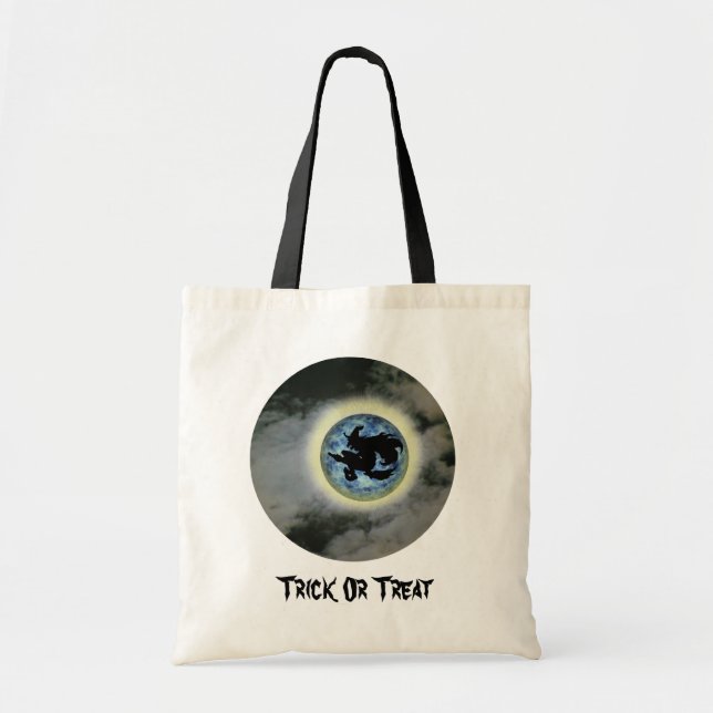 Witch Broomstick Full Moon Halloween Tote Bag (Front)