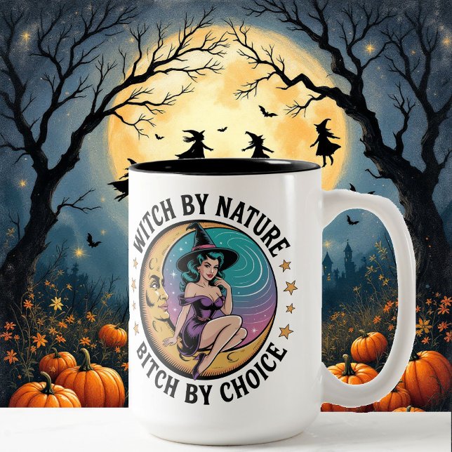 Witch By Nature By Choice Halloween Funny Two-Tone Coffee Mug (Creator Uploaded)
