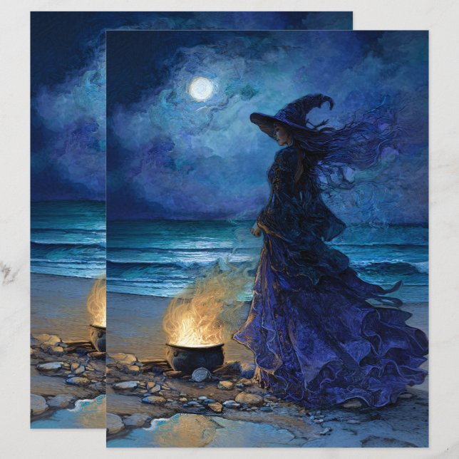 Witch by the Moonlit Sea Scrapbook Paper (Front/Back)
