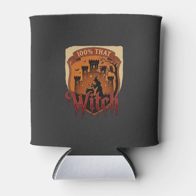 Witch Castle Cauldron Owl Bats_1 Can Cooler (Front)
