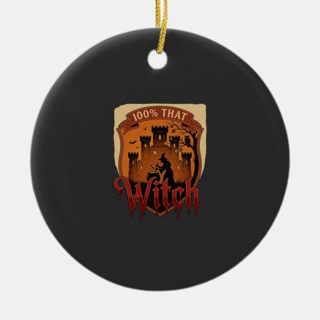 Witch Castle Cauldron Owl Bats_1 Ceramic Tree Decoration (Front)
