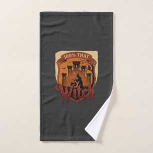 Witch Castle Cauldron Owl Bats_1 Hand Towel