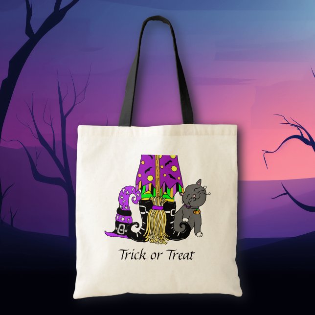 Witch, Cat and Broomstick Halloween Trick or Treat Tote Bag (Creator Uploaded)