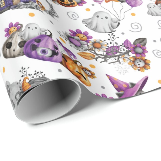 Witch Cat And Spooky Friends Wrapping Paper (Roll Corner)