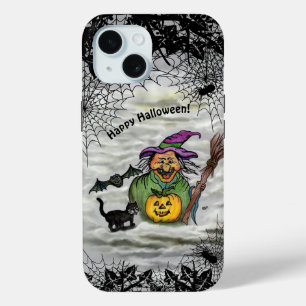 Witch , Cat , Bat and Pumpkin , Happy Halloween ! iPhone 15 Case