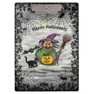 Witch , Cat , Bat and Pumpkin , Happy Halloween ! Clipboard