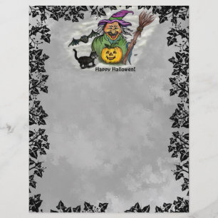 Witch , Cat , Bat and Pumpkin , Happy Halloween ! Custom Letterhead