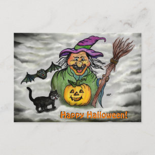 Witch , Cat , Bat and Pumpkin , Happy Halloween ! Enclosure Card