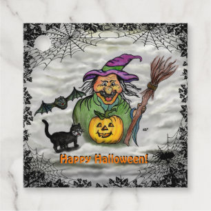 Witch , Cat , Bat and Pumpkin , Happy Halloween ! Favour Tags