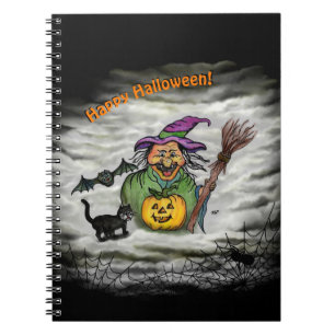 Witch , Cat , Bat and Pumpkin , Happy Halloween ! Notebook