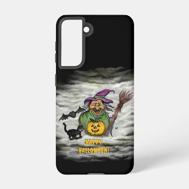 Witch , Cat , Bat and Pumpkin , Happy Halloween ! Samsung Galaxy S21 Case (Back)