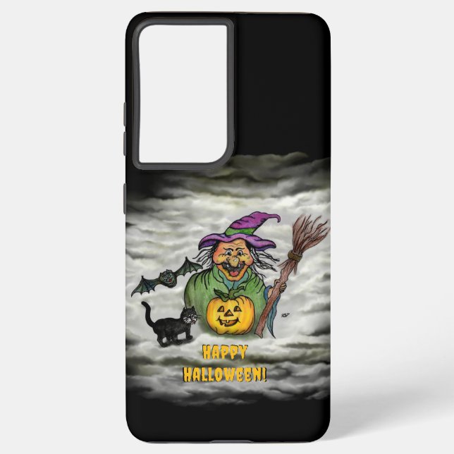 Witch , Cat , Bat and Pumpkin , Happy Halloween ! Samsung Galaxy S21 Ultra Case (Back)