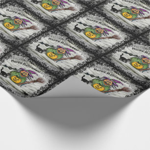 Witch , Cat , Bat and Pumpkin , Happy Halloween ! Wrapping Paper