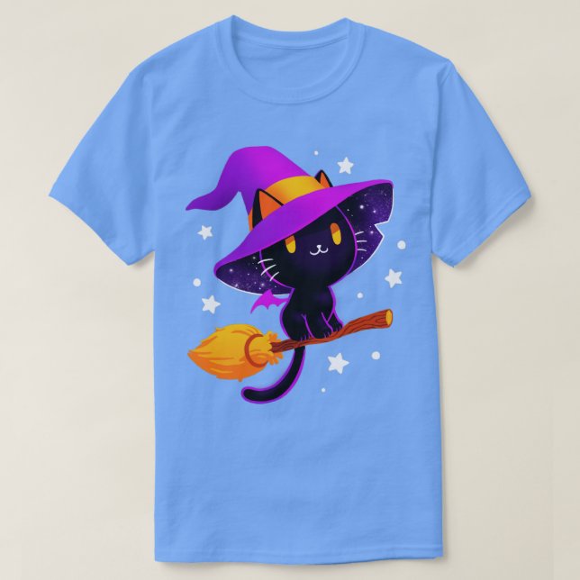 Witch cat Black magic cat cute spooky T-Shirt (Design Front)