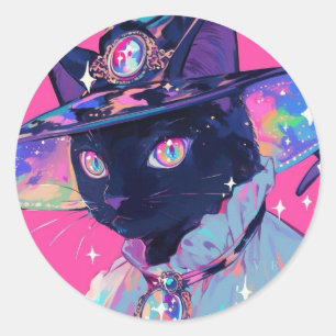 Witch Cat Classic Round Sticker