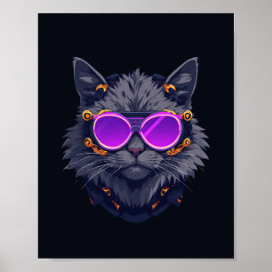 Witch Cat Cyberpunk Mecha Neon Poster