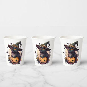 Witch Cat for Halloween  Paper Cups