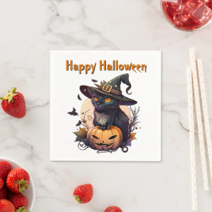 Witch Cat for Happy Halloween  Napkin
