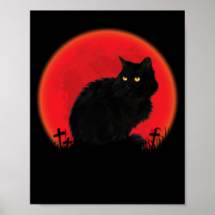 Witch Cat Halloween Costume Blood Moon Black Cat Poster