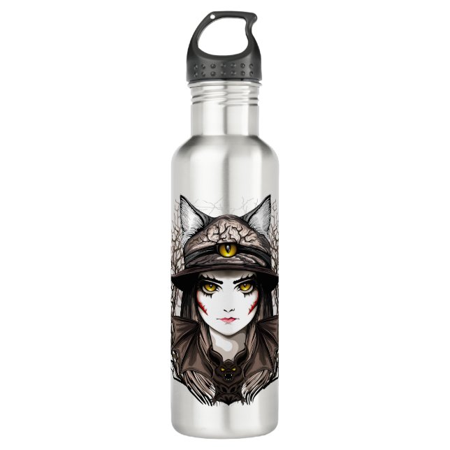 Witch Cat Halloween Creepy Cute Portrait 710 Ml Water Bottle (Front)