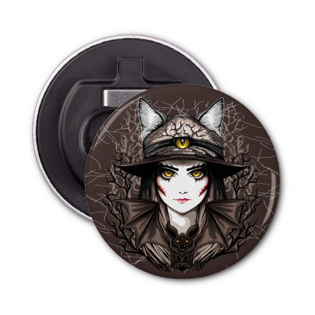 Witch Cat Halloween Creepy Cute Portrait Bottle Opener (Front)
