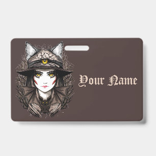Witch Cat Halloween Creepy Cute Portrait ID Badge