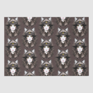 Witch Cat Halloween Creepy Cute Portrait Tissue Paper