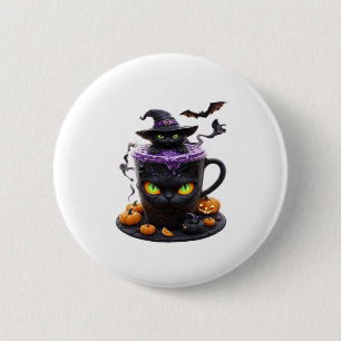 Witch Cat Halloween Latte � Creepy Cute Coffee wit 6 Cm Round Badge