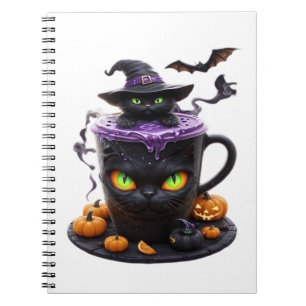 Witch Cat Halloween Latte – Creepy Cute Coffee wit Notebook