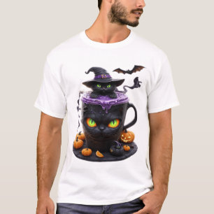 Witch Cat Halloween Latte Creepy Cute Coffee with T-Shirt