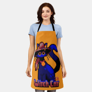 Witch Cat, Halloween Pixel Art Apron