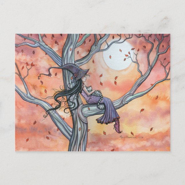 Witch Cat Halloween Postcard by Molly Harrison (Front)