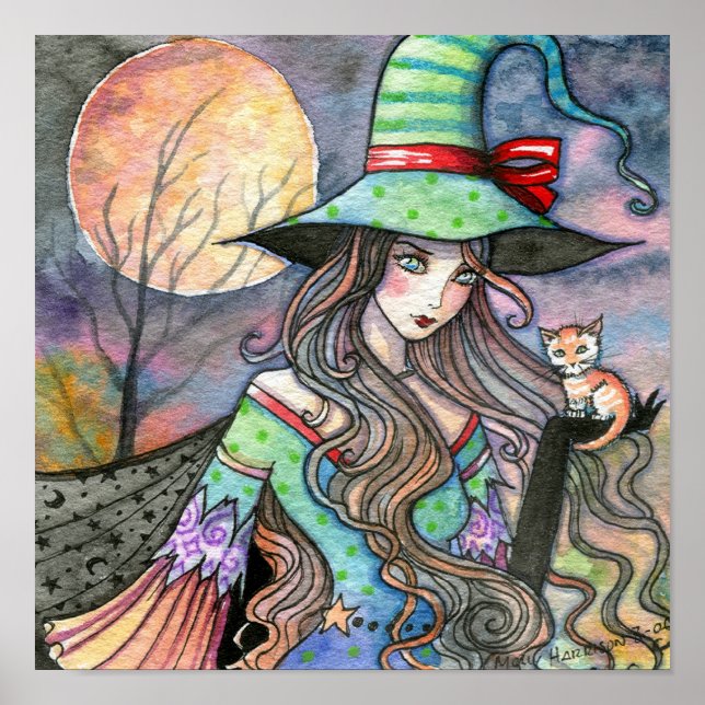 Witch Cat Halloween Poster by Molly Harrison (Front)