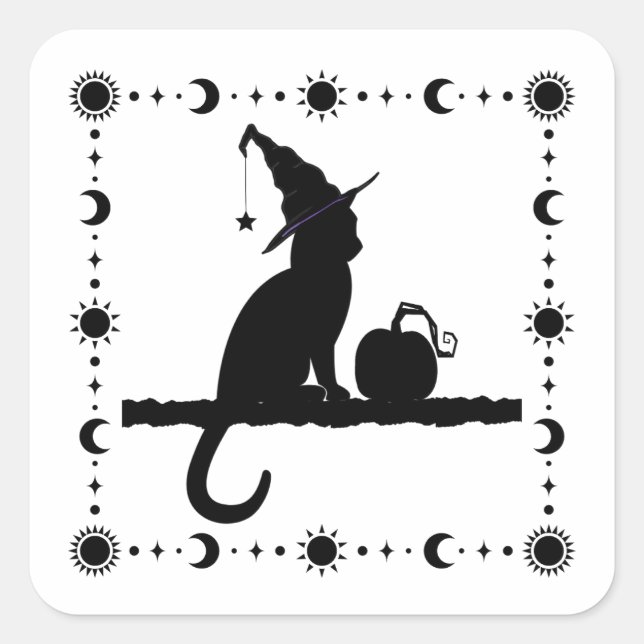 Witch Cat Halloween Sticker (Front)