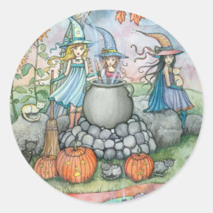 Witch Cat Halloween Stickers by Molly Harrison