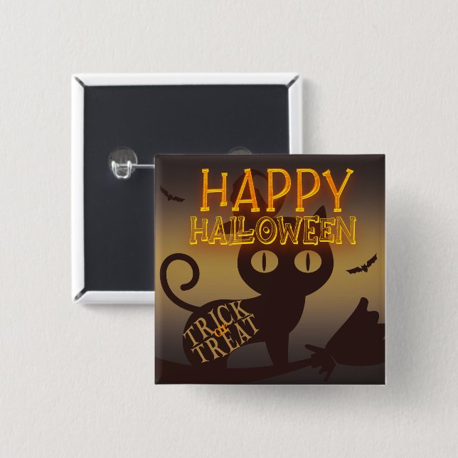 Witch Cat Happy Halloween    15 Cm Square Badge (Front & Back)