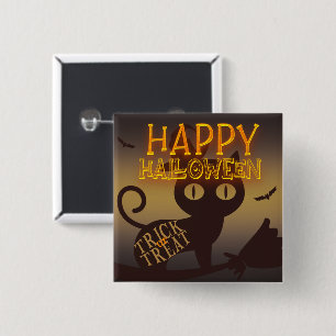 Witch Cat Happy Halloween    15 Cm Square Badge