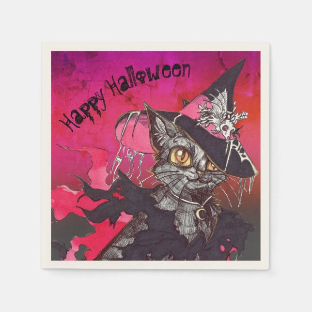 Witch Cat Happy Halloween Napkin (Front)