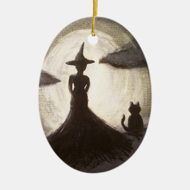 Witch & Cat in Silhouette Ornament (Front)
